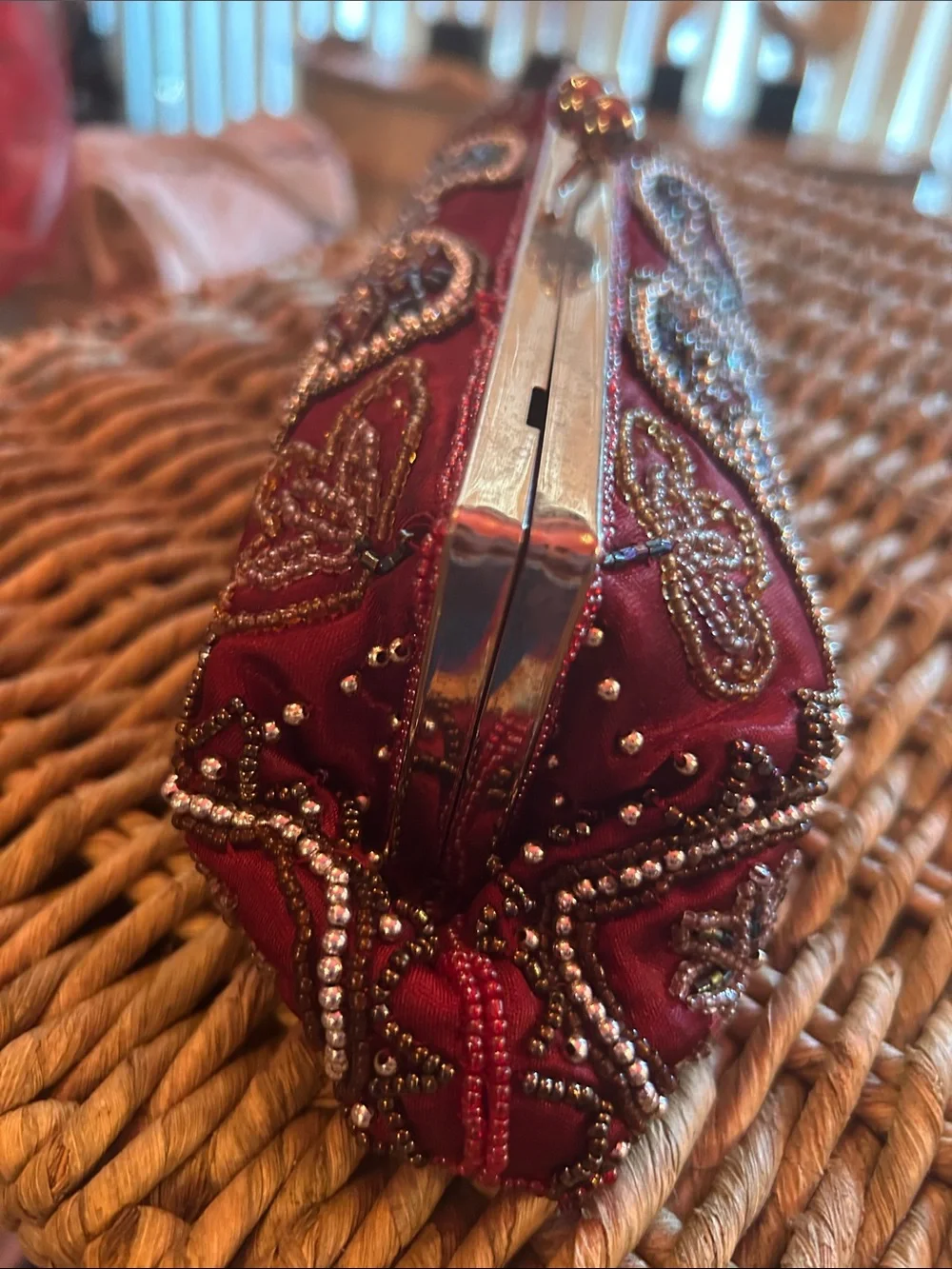 Embellished Beaded Clutch Bag – Red